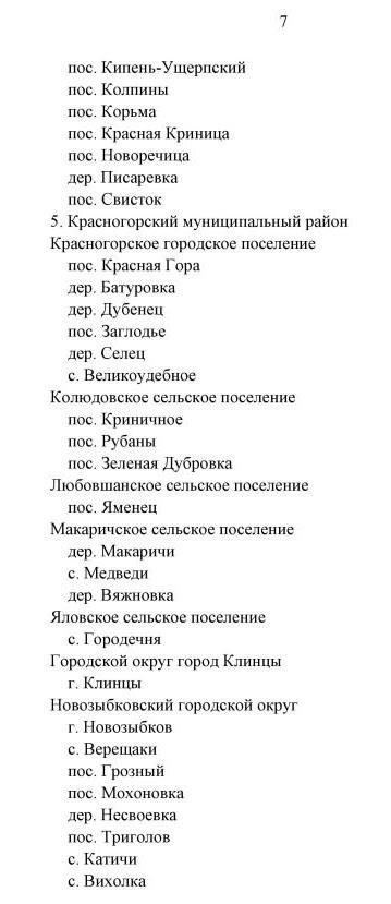 Основные населенные пункты, подвергшиеся воздействию